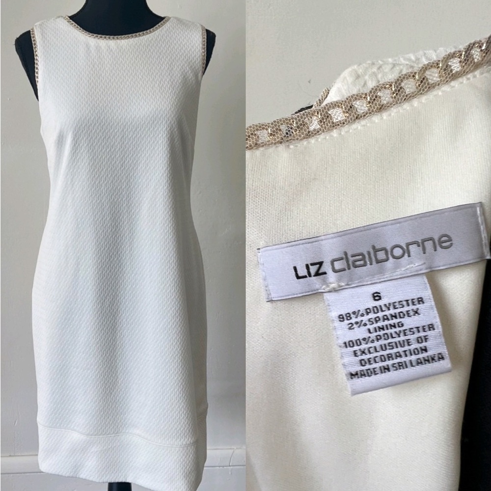 Liz Claiborne White and Gold Chain Shift Dress